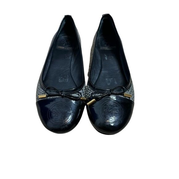 Tory Burch Ballet Tribal Smoke Flat Verbena Snake Bow Round Cap Toe | Size 8 - Picture 5 of 12